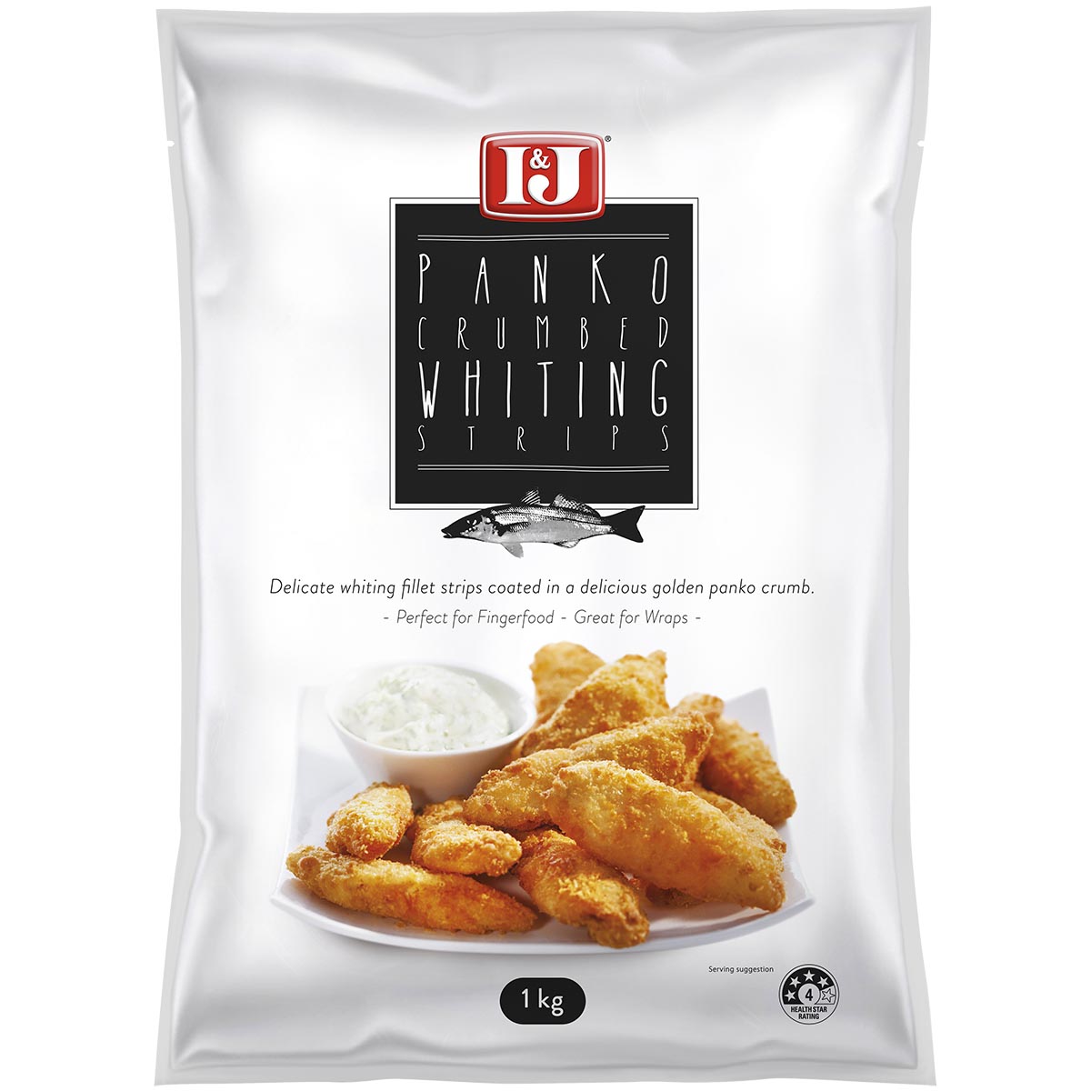 I&J® Panko Crumbed MSC Whiting Strips, Front Innerpack