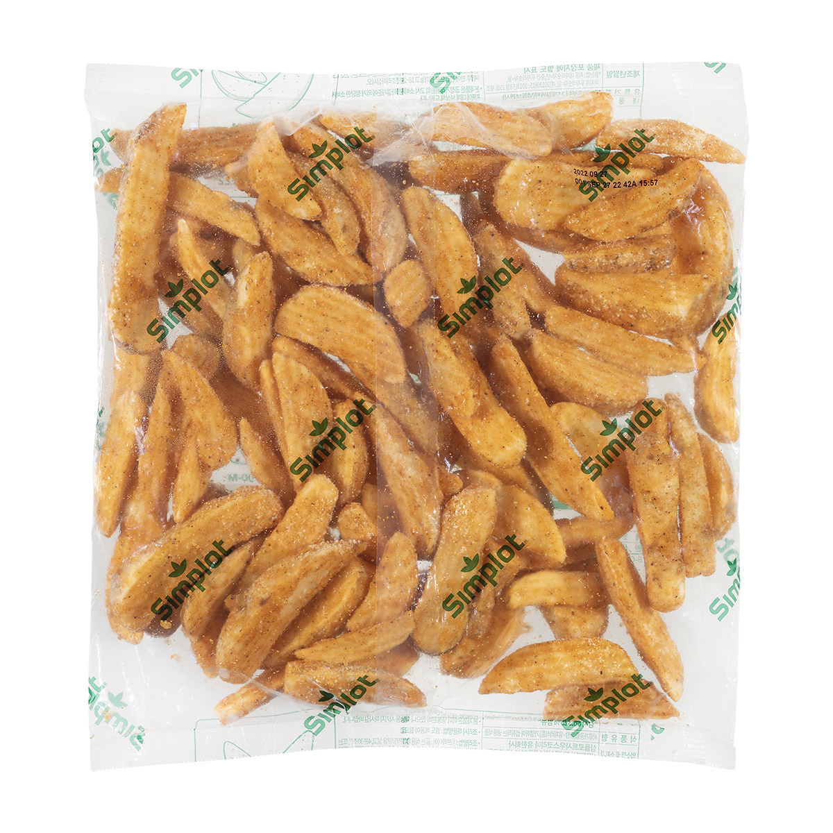 Simplot SeasonedCRISP Fries Krunchie Battered Wedges, Skin On, Back Innerpack
