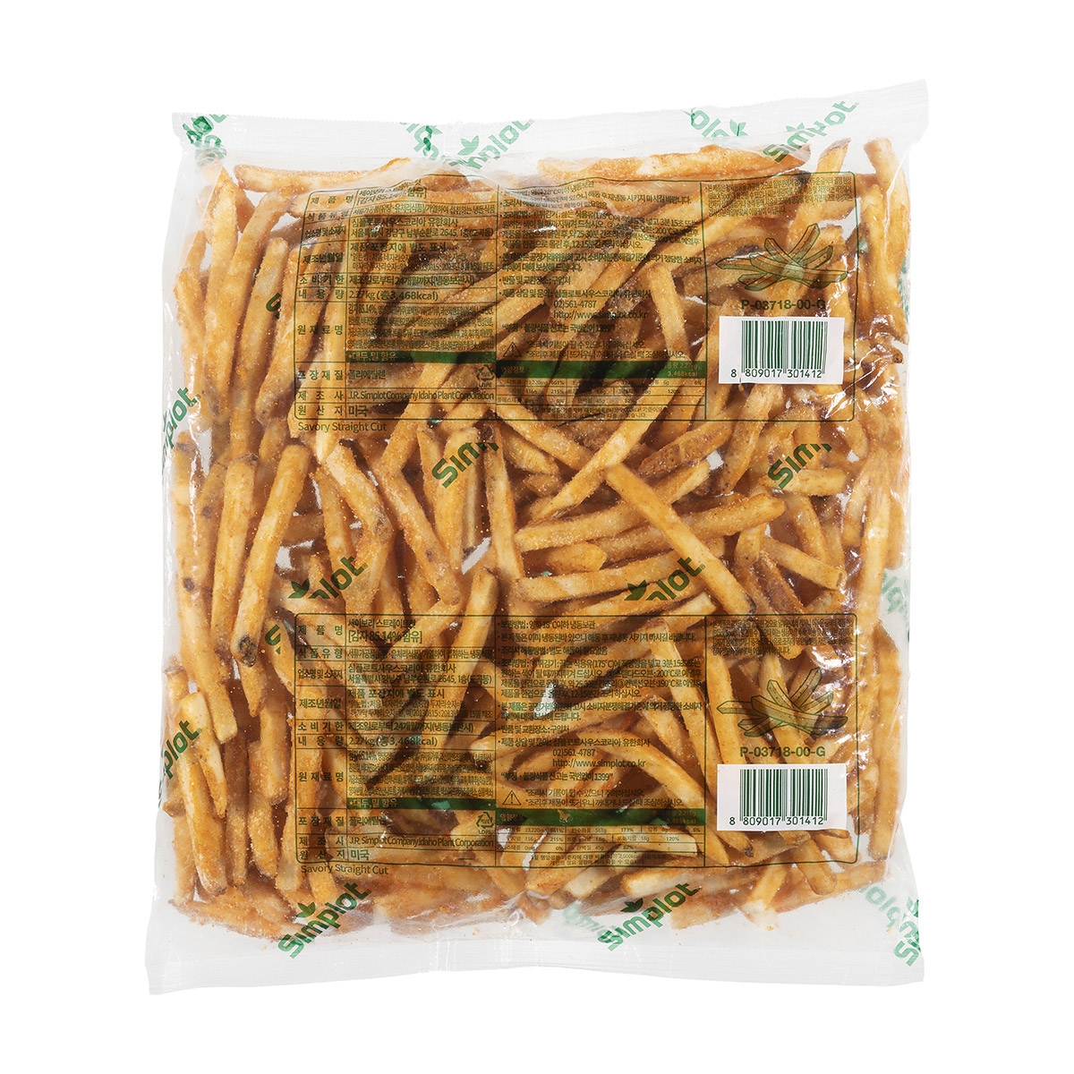 Simplot SeasonedCRISP Fries 세이보리 스트레이트컷 감자튀김, Front Innerpack