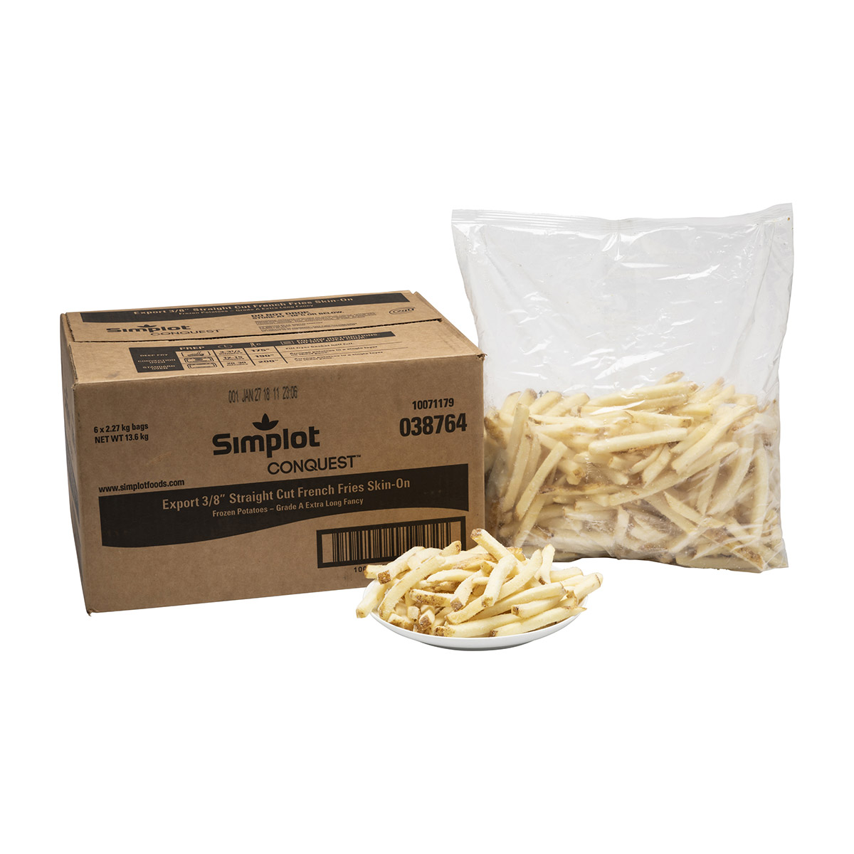 Simplot Conquest® Fries Clear Coated Straight Cut Fries, Skin On, Styled