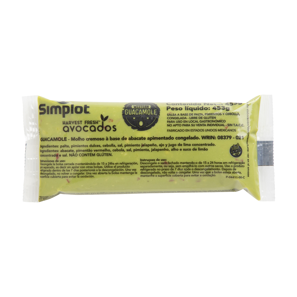 Simplot Harvest Fresh Avocados Western Guacamole, Frozen, Front Innerpack Simplot Harvest Fresh Avocados Western Guacamole, Frozen, Front Innerpack