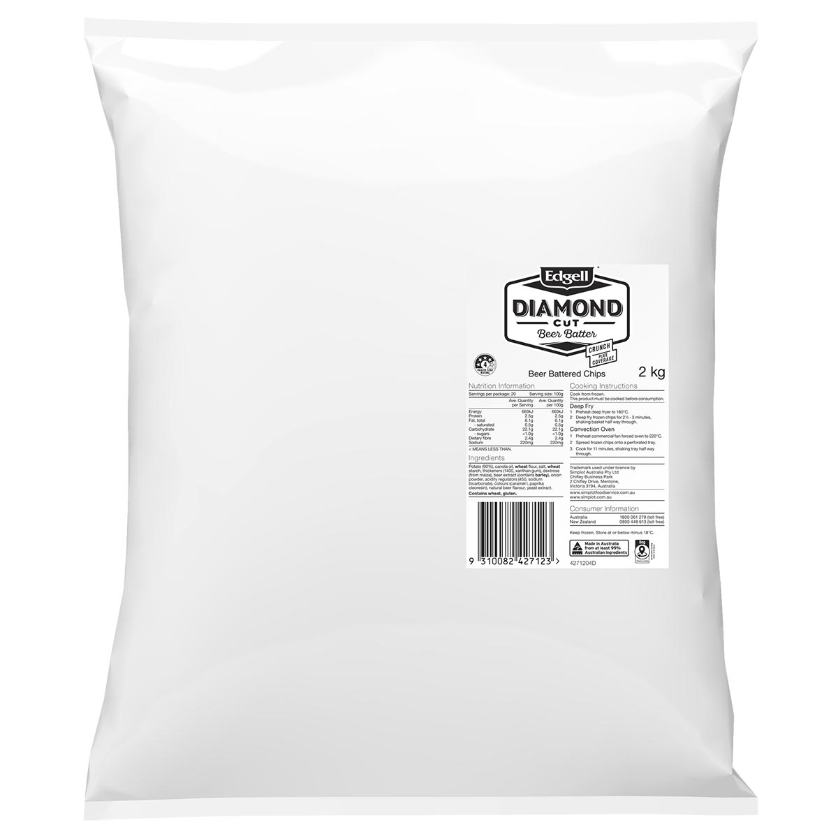 Edgell® Diamond Cut Beer Battered Chips, Front Innerpack
