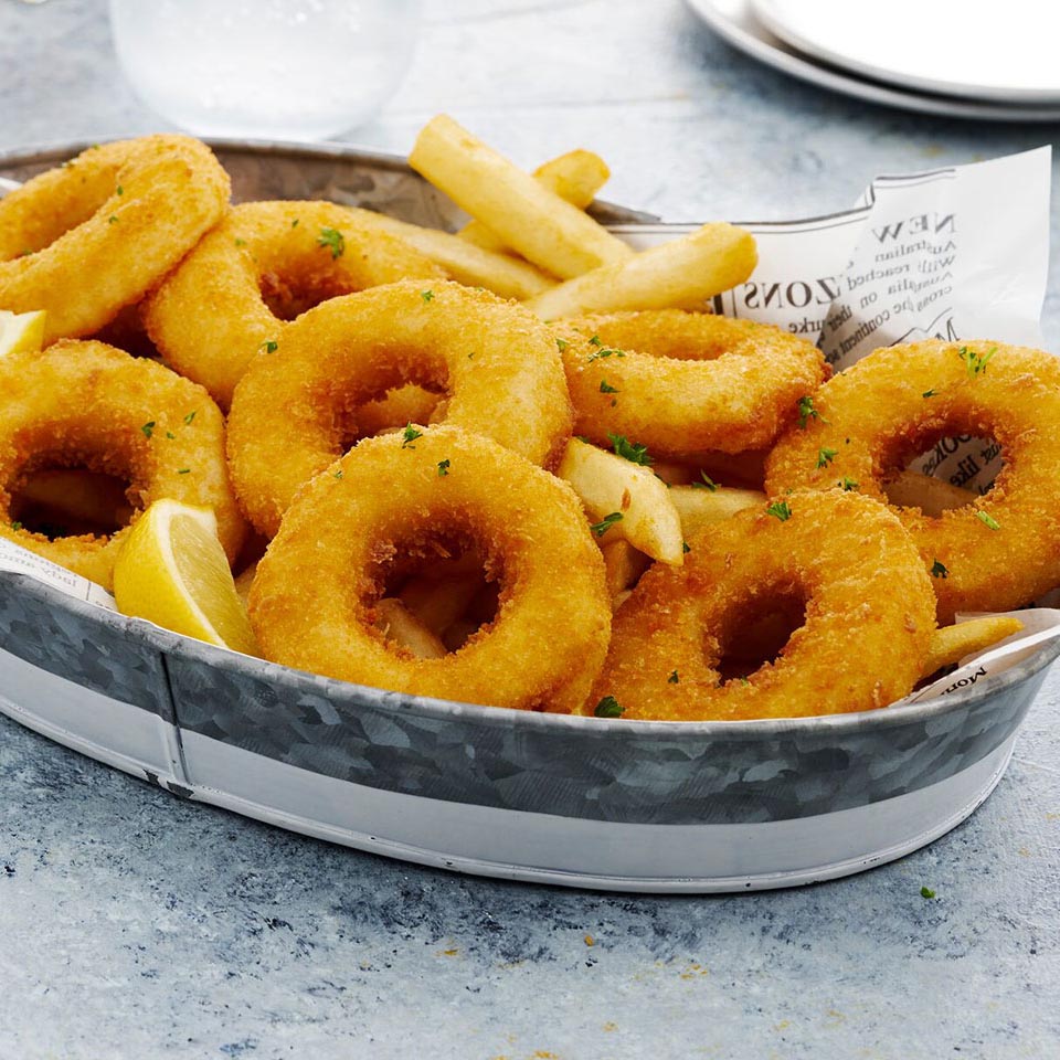 Captain's Catch® Crumbed Formed Calamari Rings, Prepared