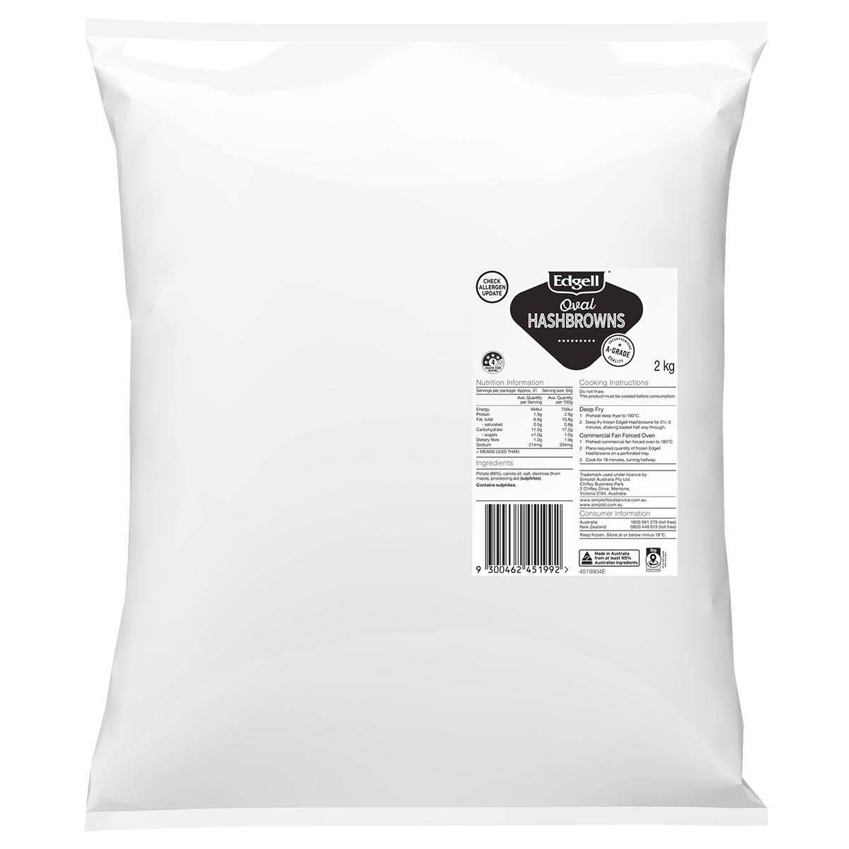 Edgell® Oval Hash Brown, Front Innerpack Edgell® Oval Hash Brown, Front Innerpack