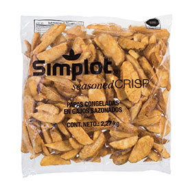 Simplot SeasonedCRISP Fries Gajo corte 10 con cobertura sazonada, con cáscara, Frente del paquete