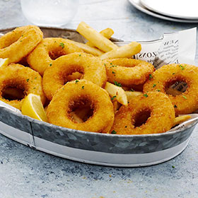 Captain's Catch® Crumbed Formed Calamari Rings, Prepared